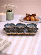 Earthy Ceramic Serving Set – 3 Bowls with Tray